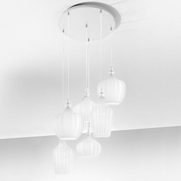 Hanglamp E27 – Matwit – Opaalwit Glas – 6-Lamps – IP20