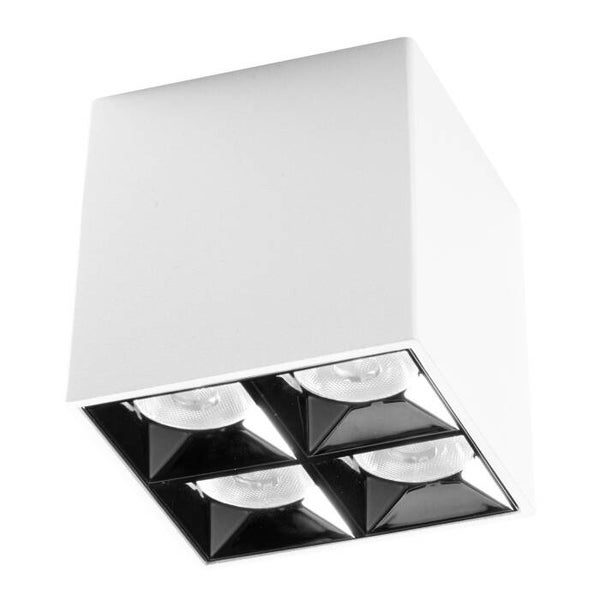 Plafondlamp 4-Punts LED – Satijnwit Aluminium – Anti-Verblindingskap – 15W – 3000K
