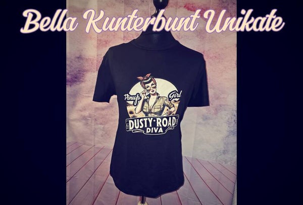 Damen Vintage T-Shirt "Dusty Road Diva" XL Schwarz