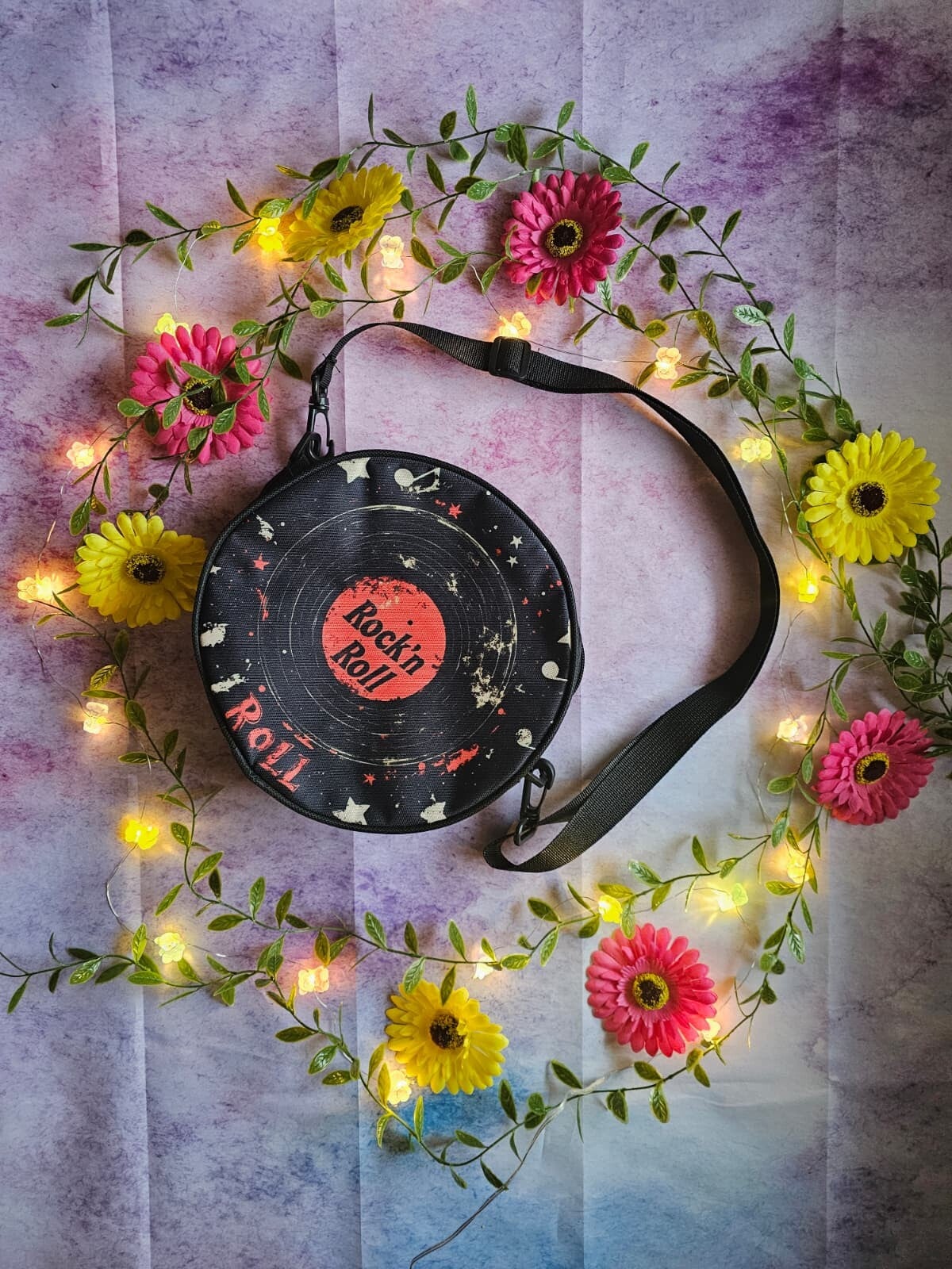 Rock`n Roll Umhängetasche in Vnyl-Platten Design