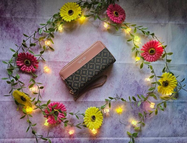 Portemonnaie 2 Farbig Alt Rosa / Braun mit Herzmusterung