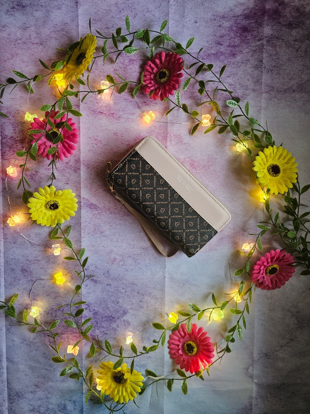 Portemonnaie 2 Farbig zart Rosa / Braun mit Herzmusterung