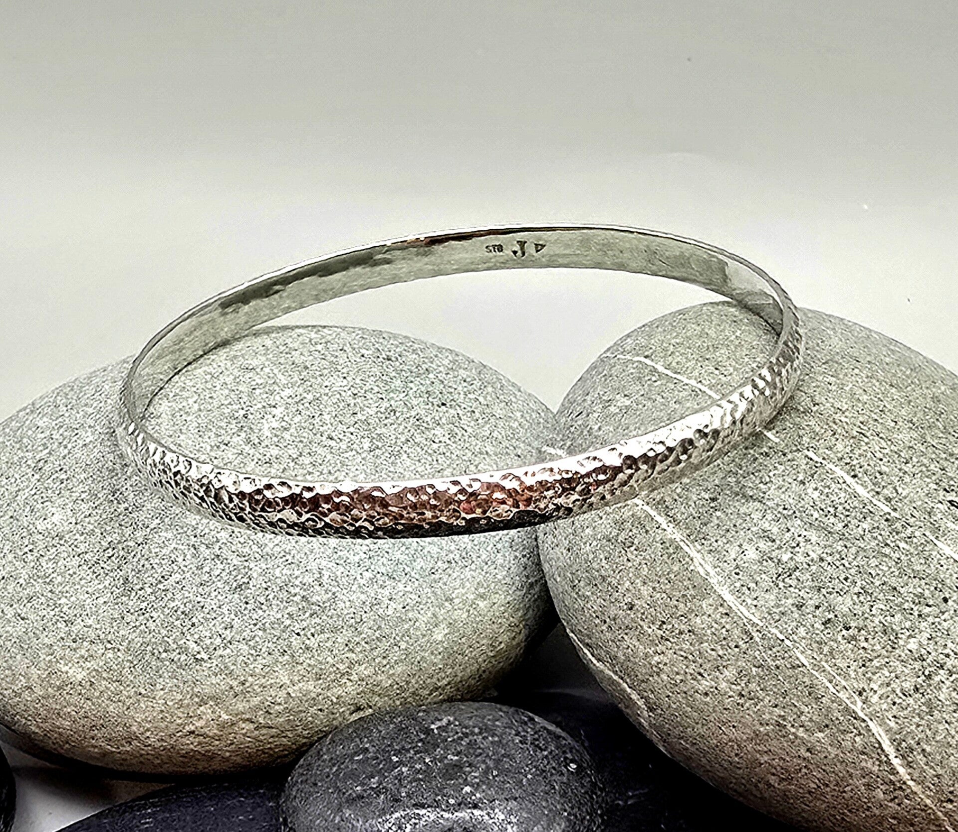 Hammered Solid Sterling Silver Bangle – Classic with a Twist