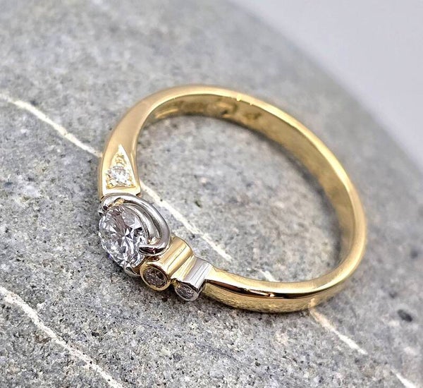 18ct Gold & Platinum Diamond Ring – Unique Handcrafted Asymmetric Design