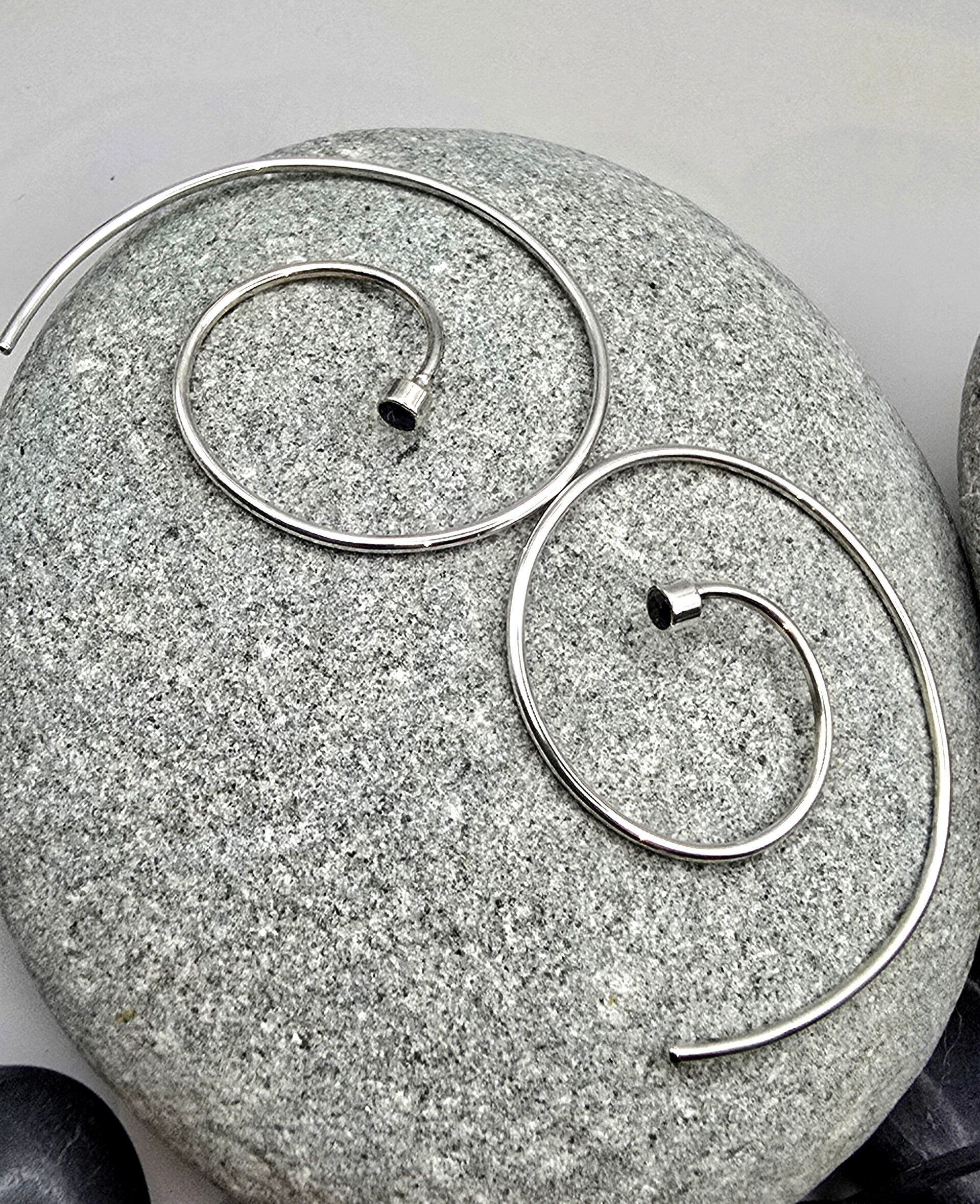 Sterling Silver & Sapphire Spiral Hoop Earrings