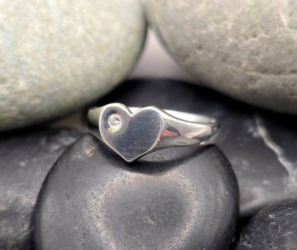 Sterling Silver Heart Signet Ring, with diamond – Timeless Classic