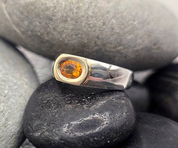 Fire Opal & Diamond Ring – Silver with 9ct Yellow Gold