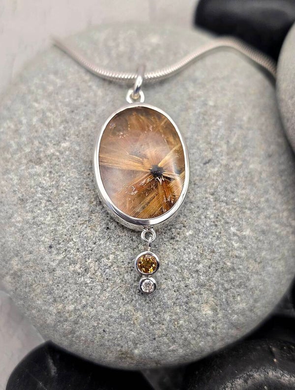 Star Rutilated Quartz, Citrine & Lab Diamond Necklace