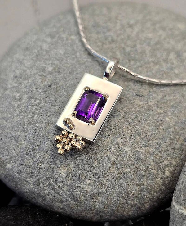 Silver & 9ct Gold Amethyst Necklace
