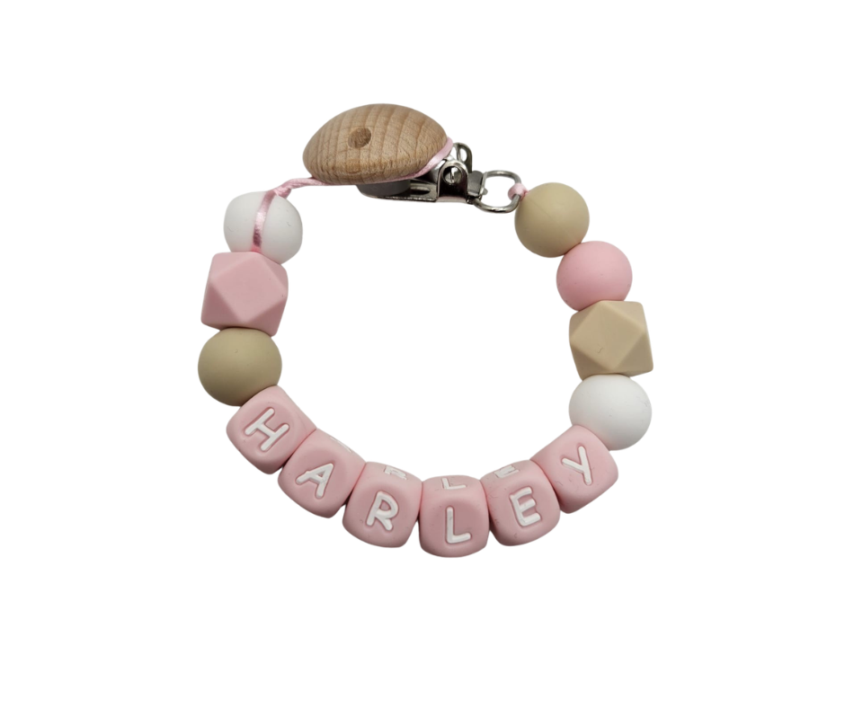 Speenkoord met naam - Roze/beige