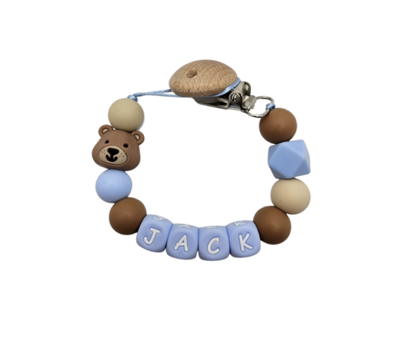 Speenkoord met naam - Beer/bruin/blauw