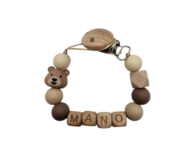Speenkoord met naam - Beer/bruin/beige