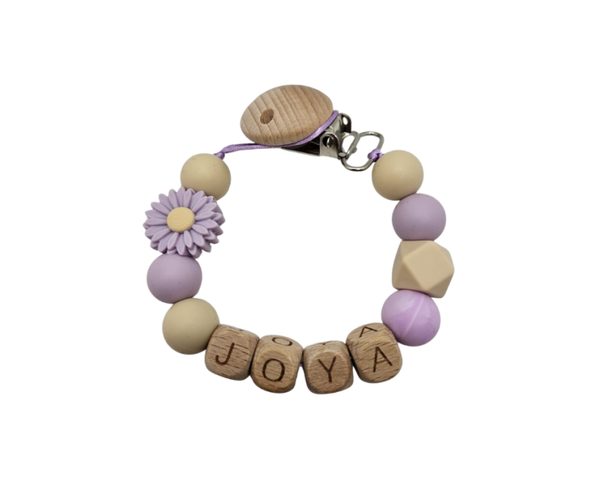 Speenkoord met naam - Beige/lila