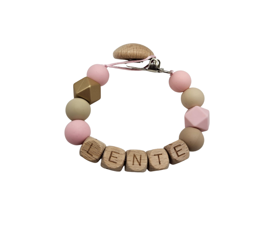 Speenkoord met naam - Roze/beige