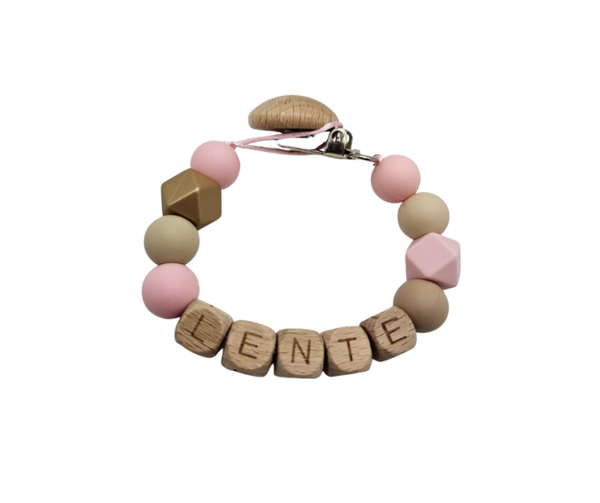 Speenkoord met naam - Roze/beige