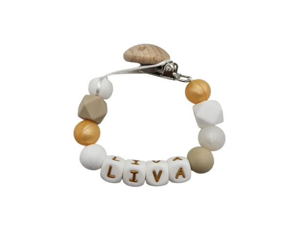 Speenkoord met naam - Beige/goud