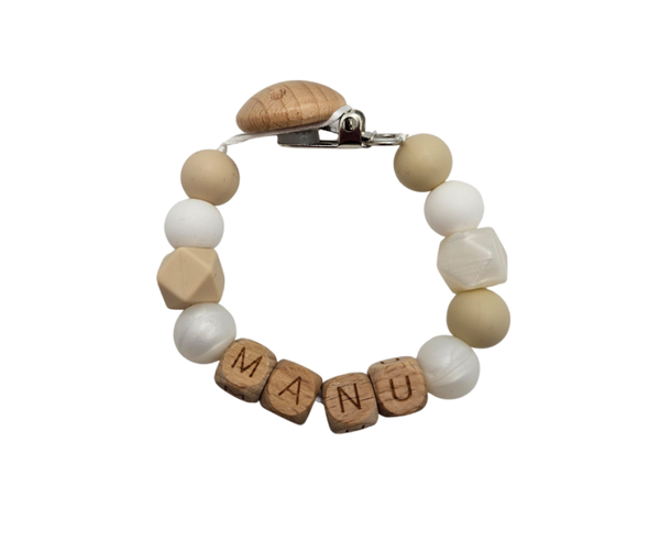 Speenkoord met naam - Beige/wit