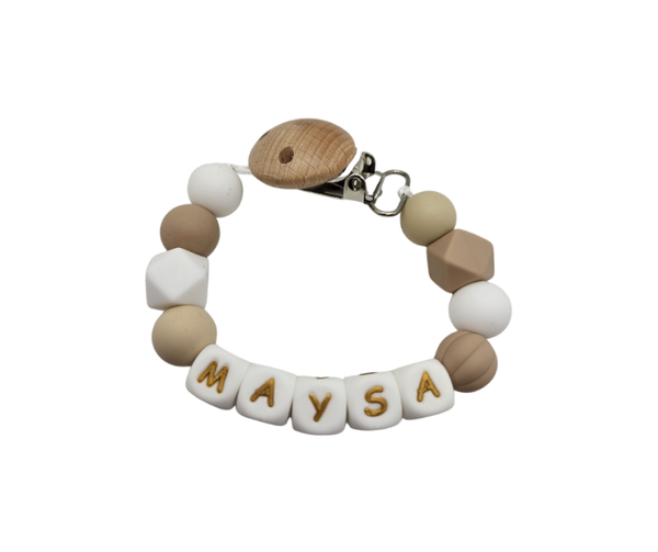 Speenkoord met naam - Beige/wit