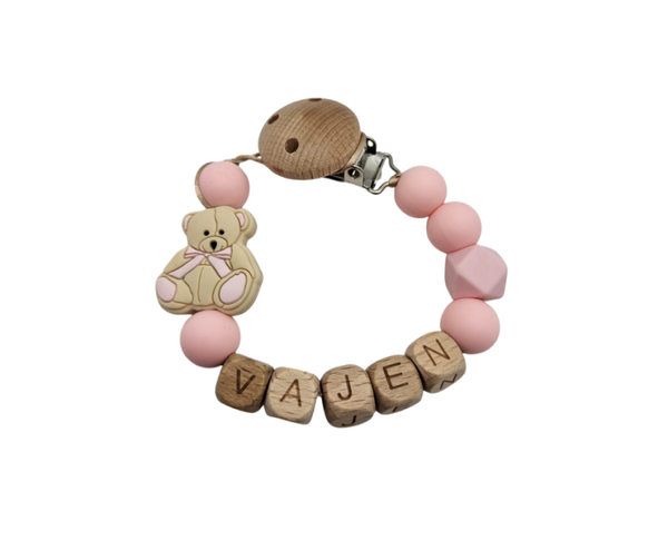 Speenkoord met naam - Beer/babyroze