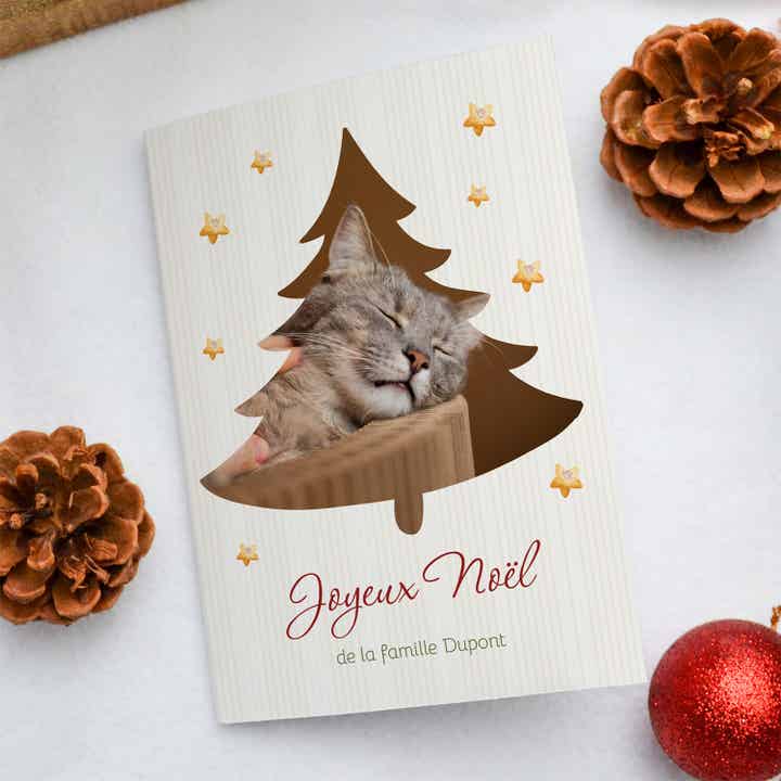 💌 Carte de vœux personnalisée – Photo de ton animal dans un sapin