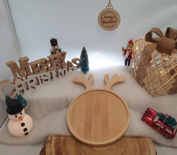 Rendier Serveerplank Bamboe - Laser - Kerstcollectie *(tekst & afbeelding)*