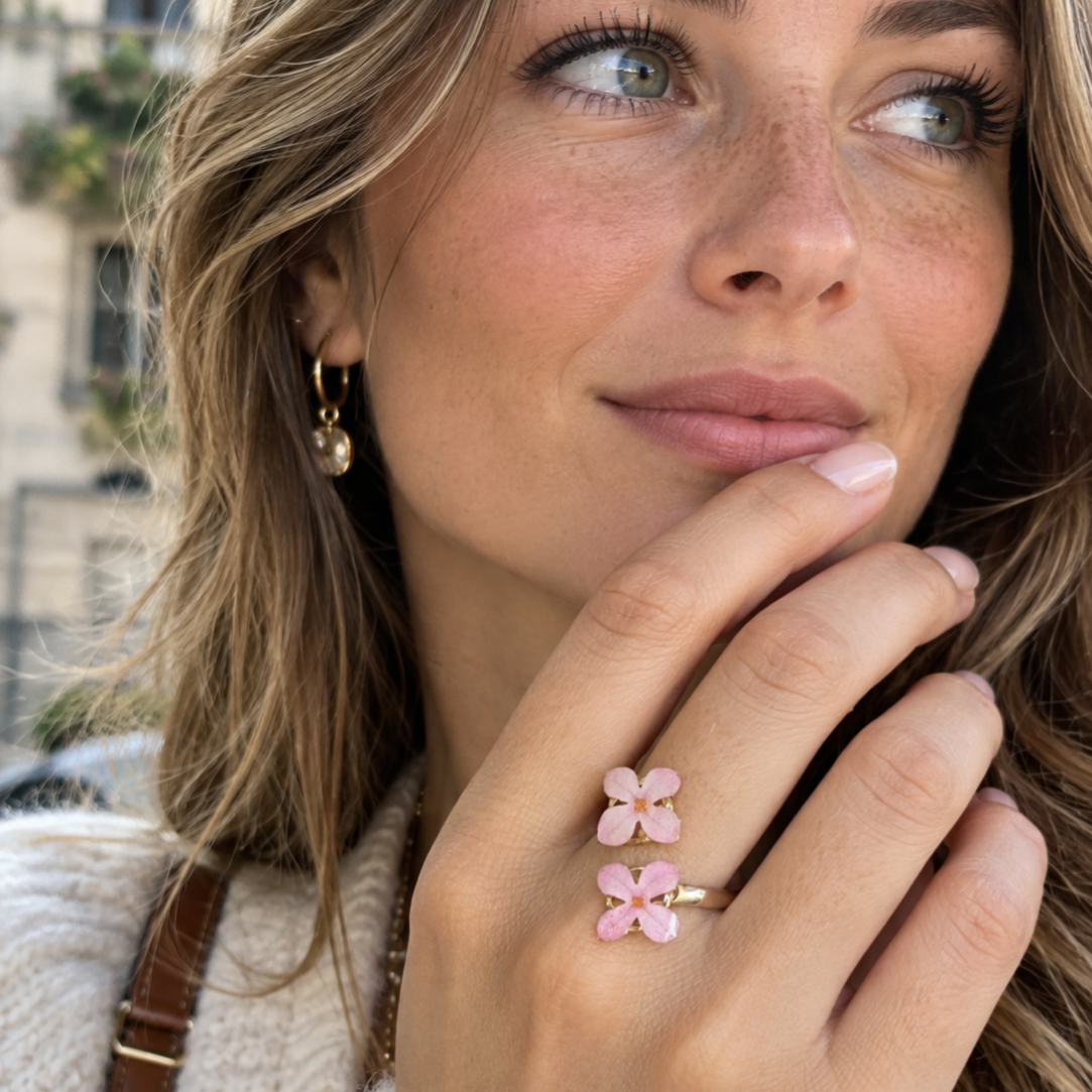 Bague double Lilas — fleurs véritables