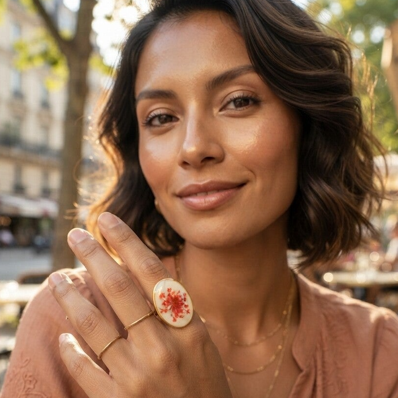 Bague réglable Fleur de carotte — fleur véritable
