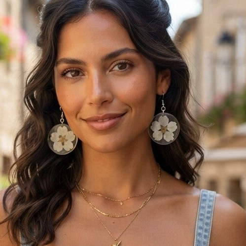Boucles d’oreilles Cercles Prunier — fleurs véritables