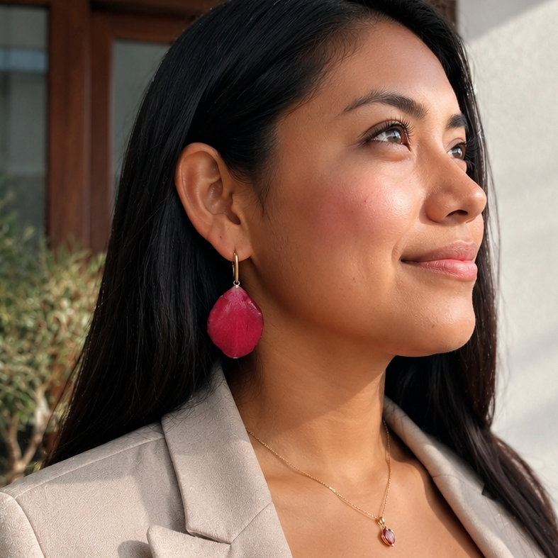 Boucles d’oreilles Pétales de Rose — Fleur véritable