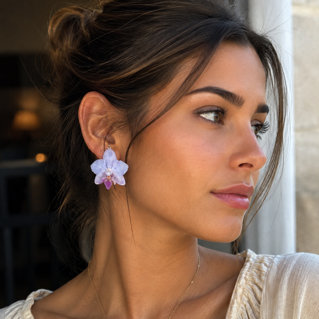 Boucles d’oreilles Orchidée — fleur véritable