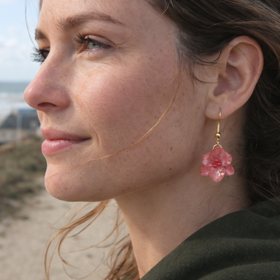 Boucles d’oreilles Hortensia — fleur véritable