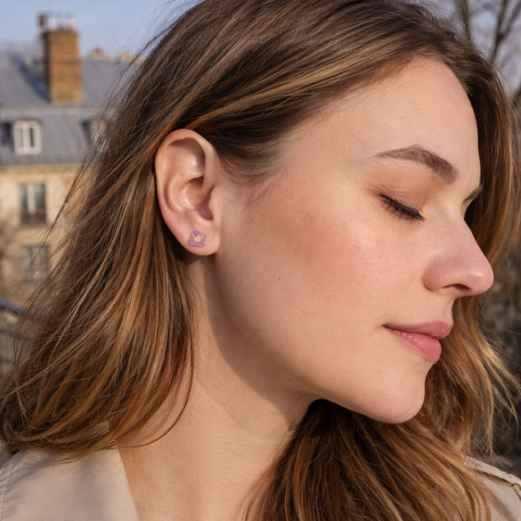 Puces d’oreilles Véronique — fleur véritable