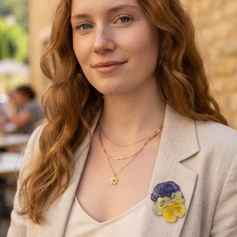 Broche Pensée — fleur véritable