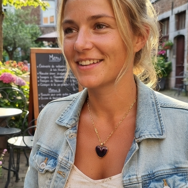 Pendentif cœur Pensée — fleurs véritables