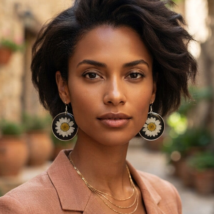 Boucles d’oreilles Cercles Pâquerettes — fleurs véritables