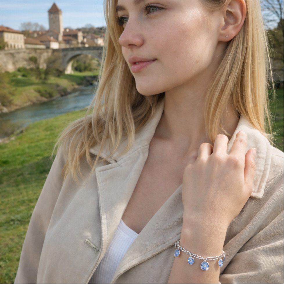 Bracelet 5 charms Myosotis — fleurs véritables