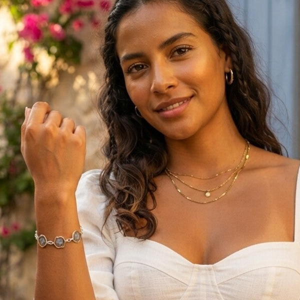 Bracelet 5 charms Myosotis — fleurs véritables