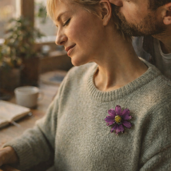 Broche Cosmos — fleur véritable