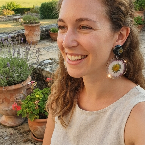 Boucles d’oreilles Pâquerettes — double cercle