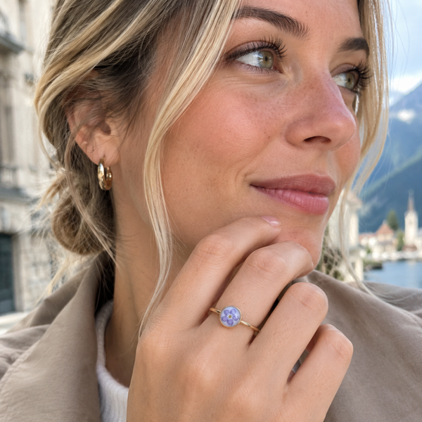 Bague Myosotis — fleur véritable
