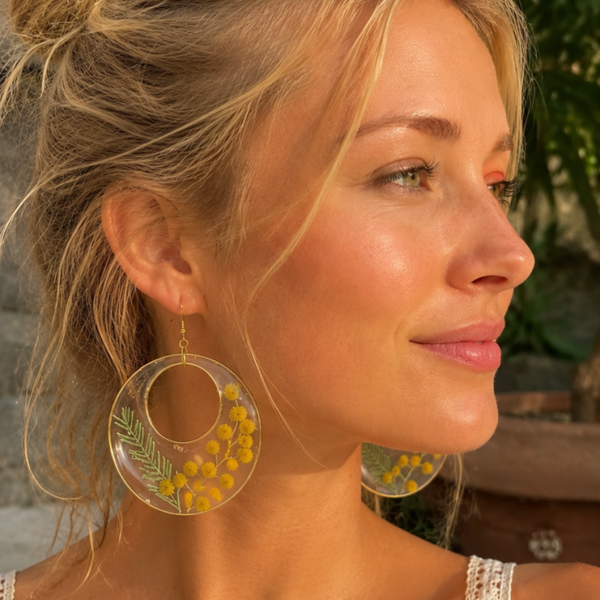 Boucles d’oreilles Mimosa — fleur véritable