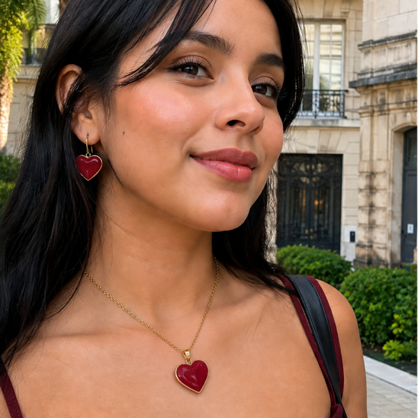 Parure  Coeur Rose — Collier & boucles d’oreilles