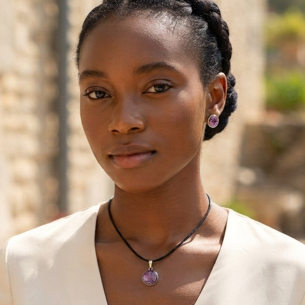 Parure Pétale d’Orchidée — fleur véritable (Puces & collier)