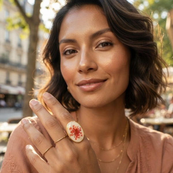 Bague réglable Fleur de carotte — fleur véritable
