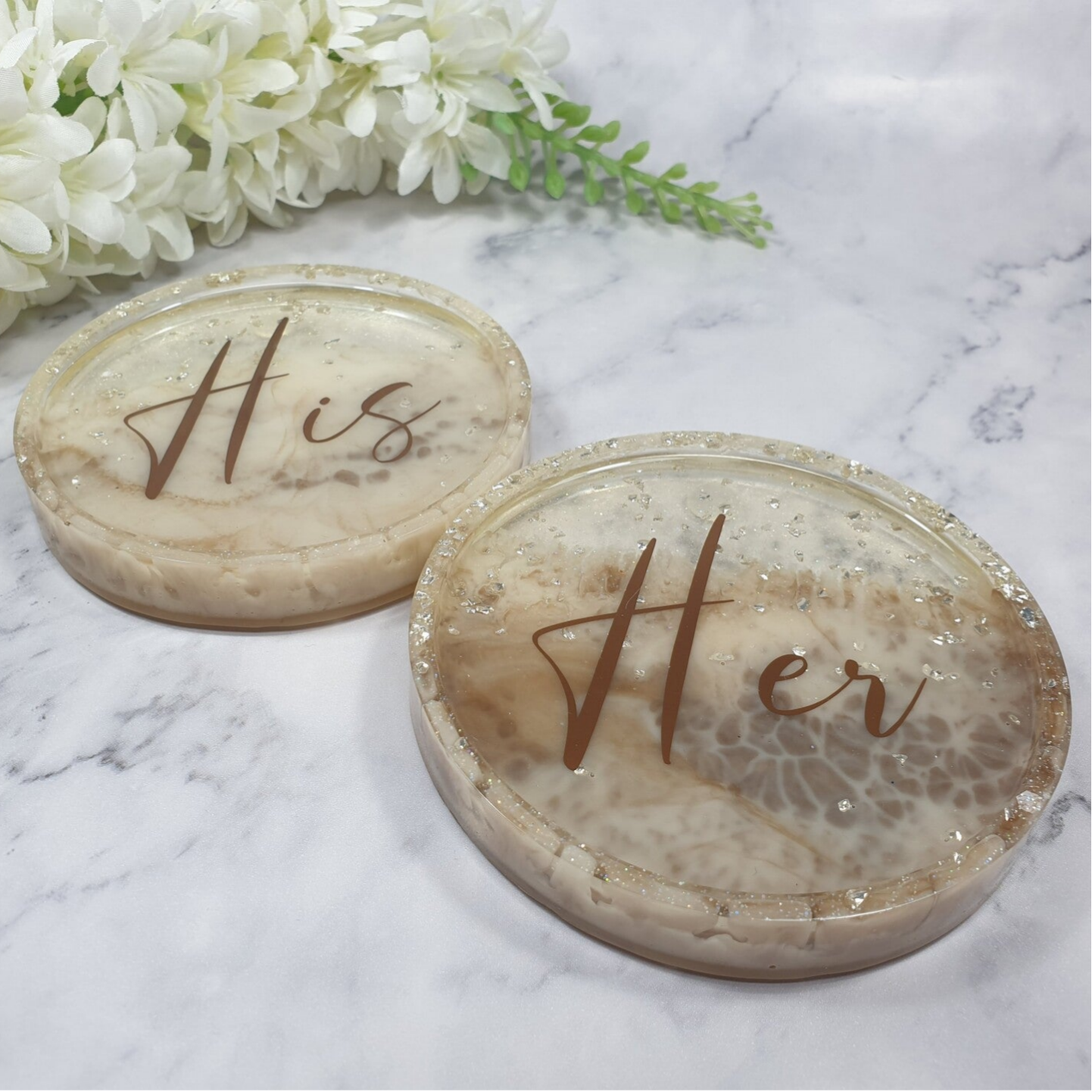 his & her onderzetters bruin marmer look