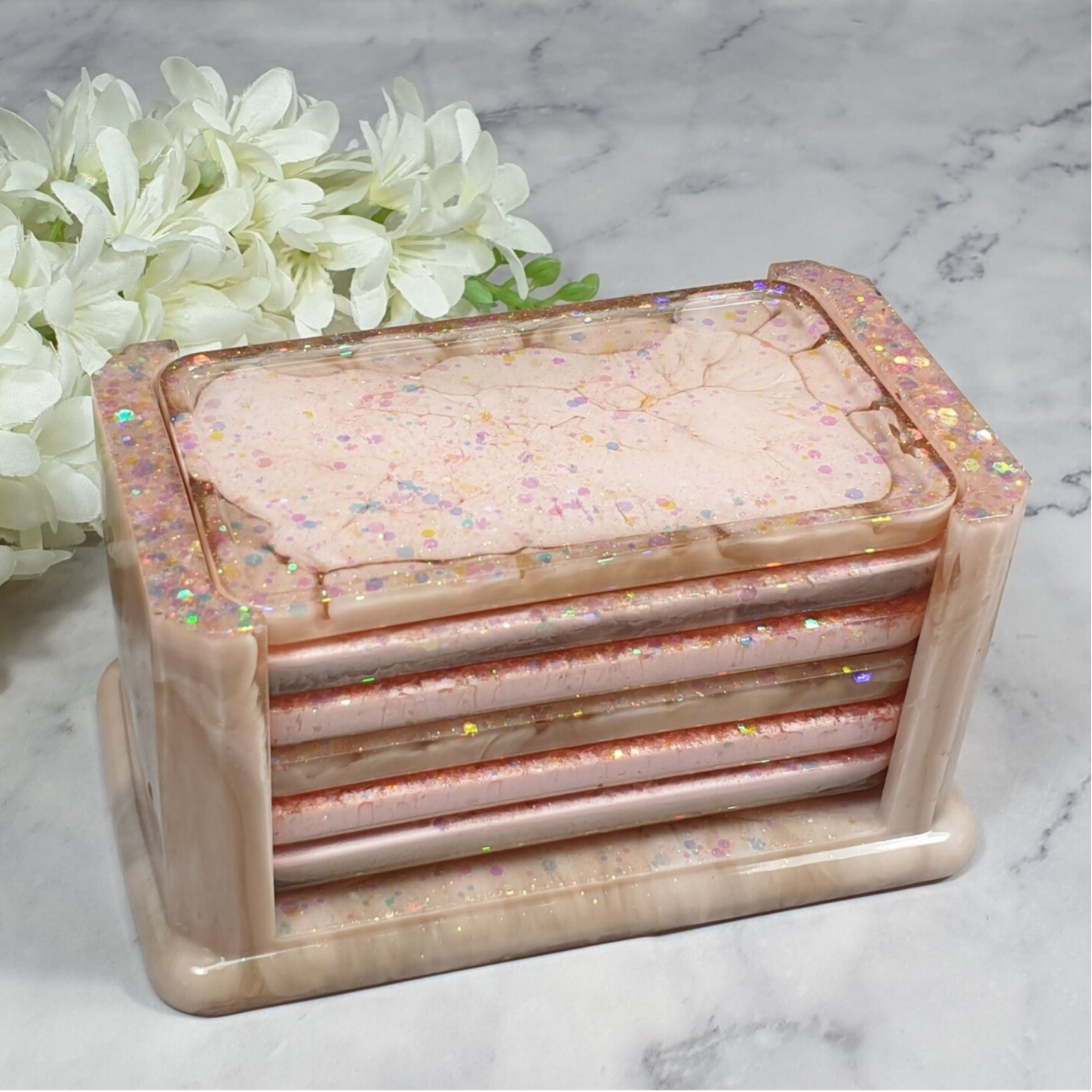 onderzetters, rechthoekig, roze met glitter