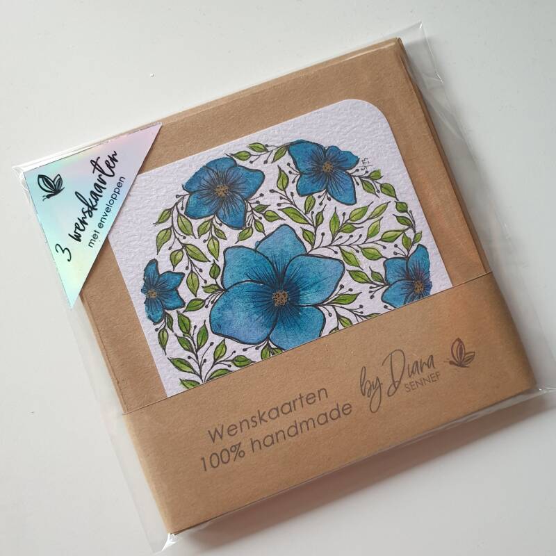 Wenskaarten | Aquarel | 10x10 cm | Set van 3 st.