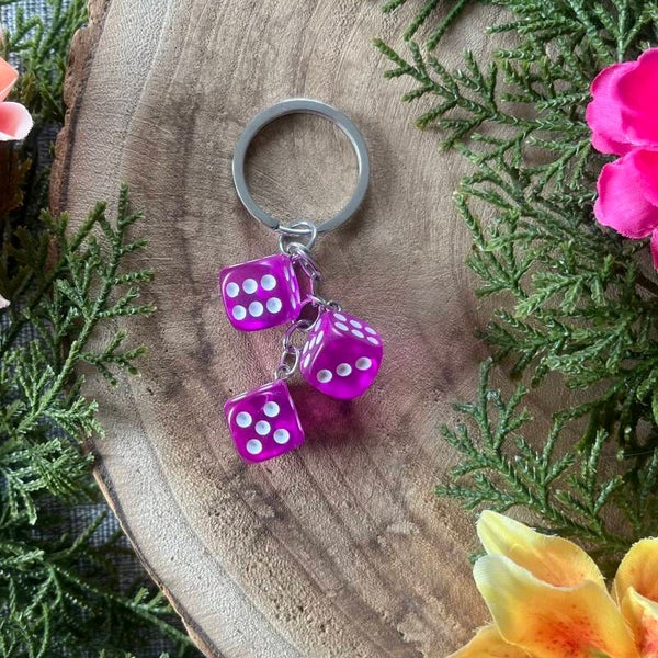 Sleutelhanger Dobbelsteen - Paars Transparant