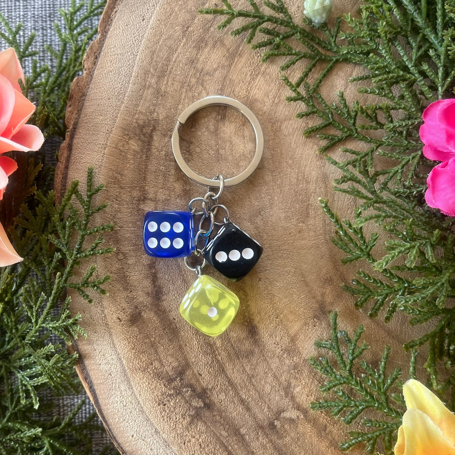 Sleutelhanger Dobbelsteen - Blauw-Geel-Zwart