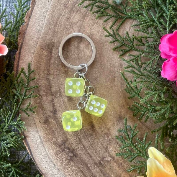 Sleutelhanger Dobbelsteen - Geel Transparant